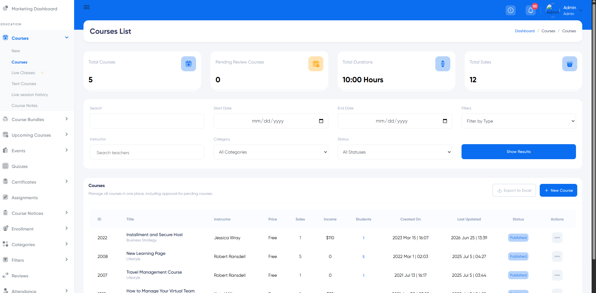 Rocket LMS Course Management Backend